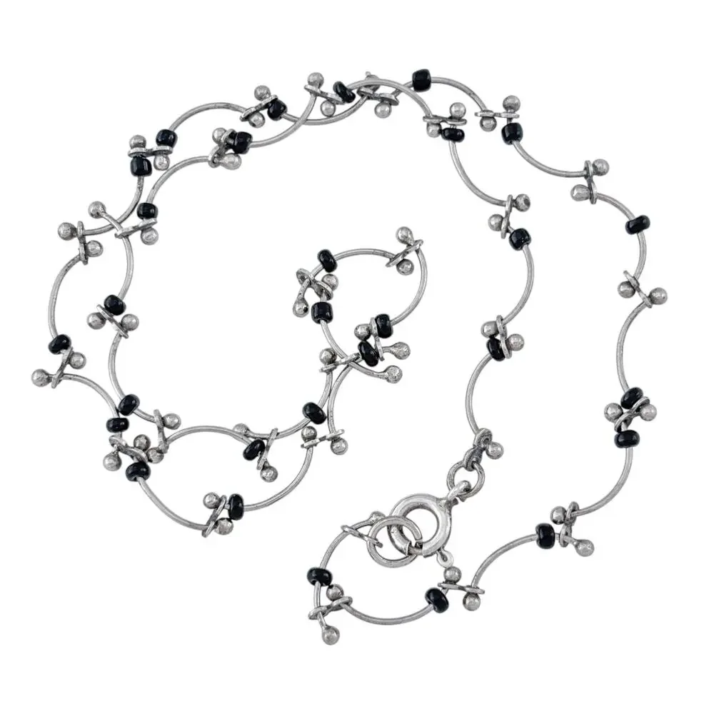 Vintage Sterling Silver 925 Onyx Bar Station Necklace 14.5